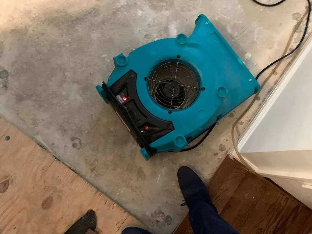 Air mover drying subfloor during Leak Detection & Repair in Nether Providence